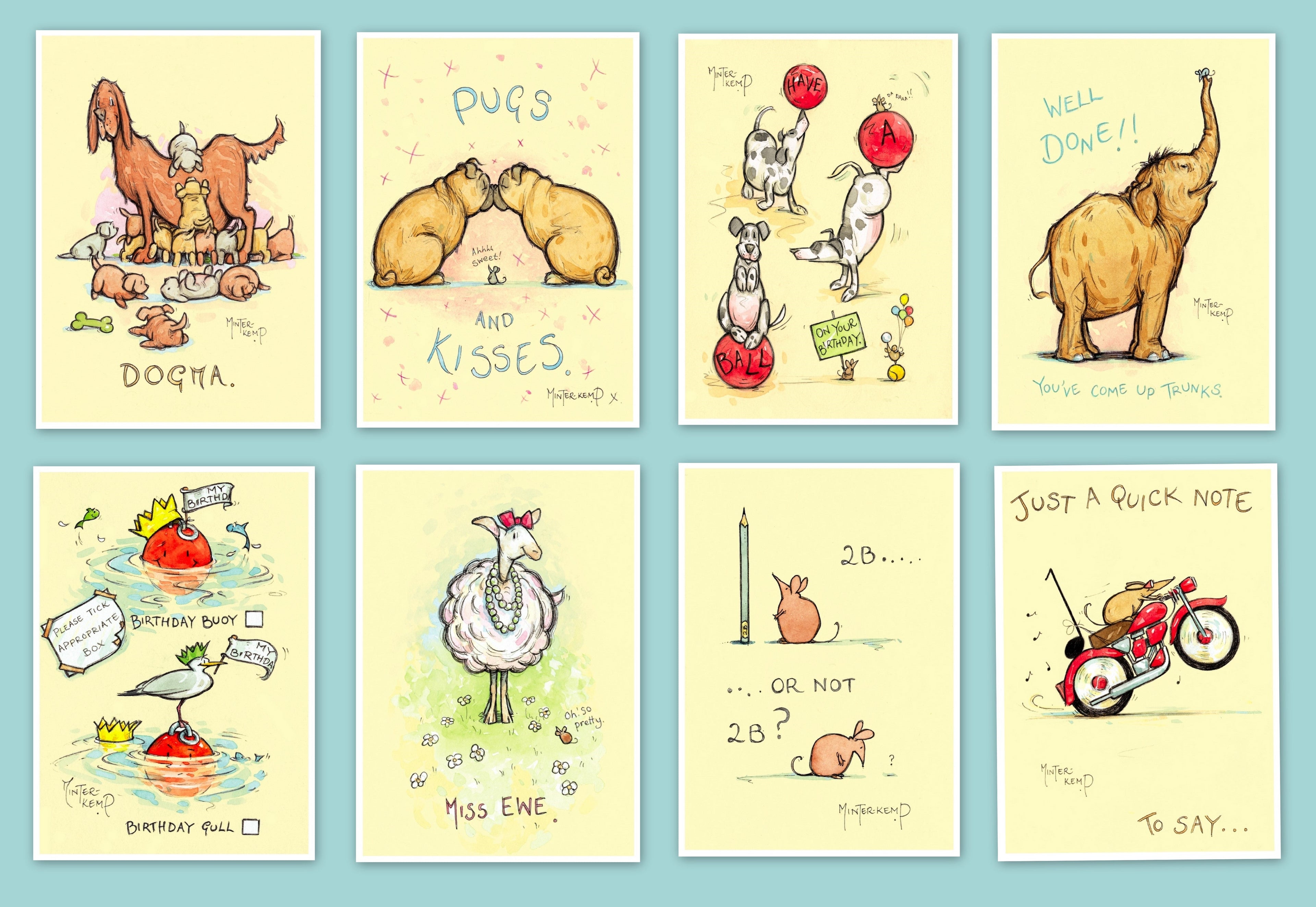 Mixed set of AJ range of greeting cards